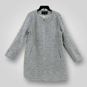 Giovanna Long Knit Coat Womens XL Gray White Textured Full Zip Jacket Chic